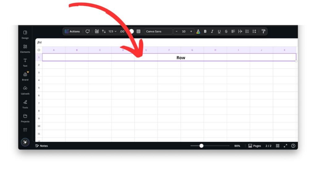 Row in SPREADSHEET