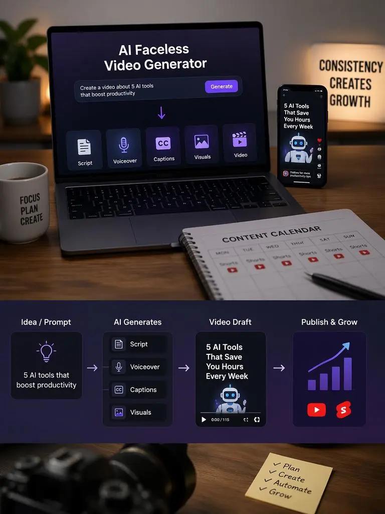 AI faceless video बनाने का workflow